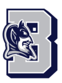 Baldwin B logo with blue devil overlay
